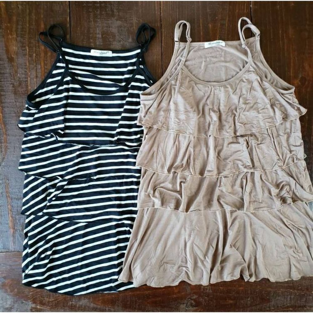 Bearsland Tiered Nursing Tank Top Set, L, Blush/Stripes